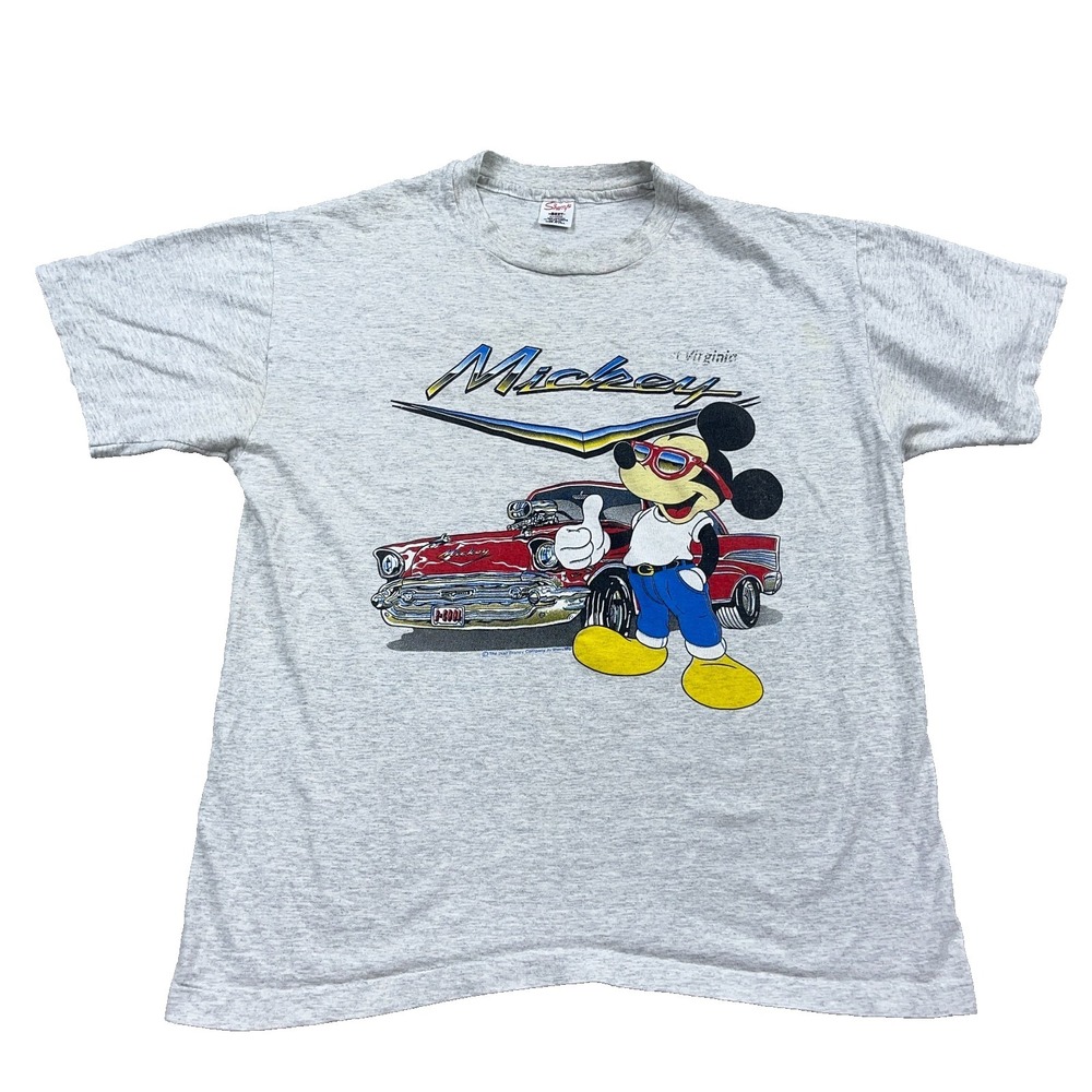 Vintage Disney Shirt Men XL Gray Mickey Mouse Made In USA 90s 57 Chevy Car RARE